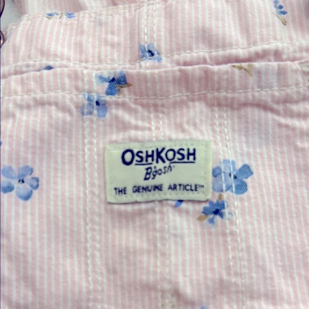 OshKosh B'gosh Baby Pink Pinstriped Watercolor Floral Print Overalls Dress - Picture 7 of 8